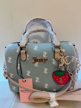 Juicy Couture Blue Logo Satchel with Strawberry Charm